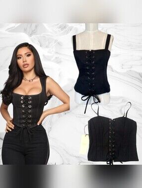 iris Black Lace-Up Corset Camisole